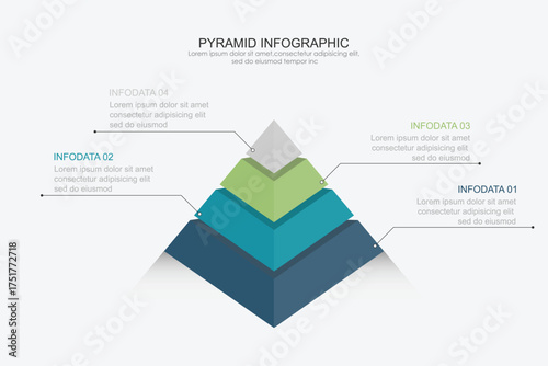 Pyramid infographic template with 4 colors, Business pyramid diagram infographic design 4 steps on white background