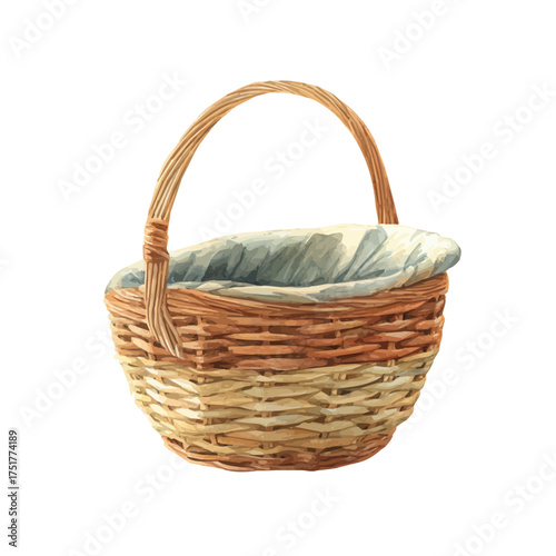 Basket watercolor artwork, high-quality professional vector illustration isolated on a white background.
