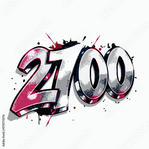 Graffiti number 2700 with pink and blue paint splatters numeral street art
