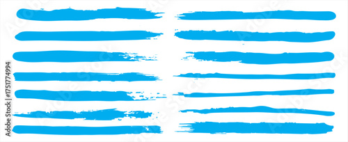 Grunge brushes. Paintbrush sketch strokes, blue splash distress texture and paint daub. Rough ink stain and calligraphy element vector set. Illustration sketch grungy shape. eps10