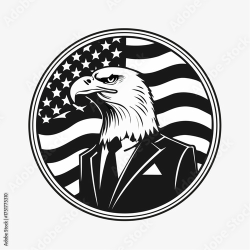 Veteran owned business emblem with american flag and bald eagle