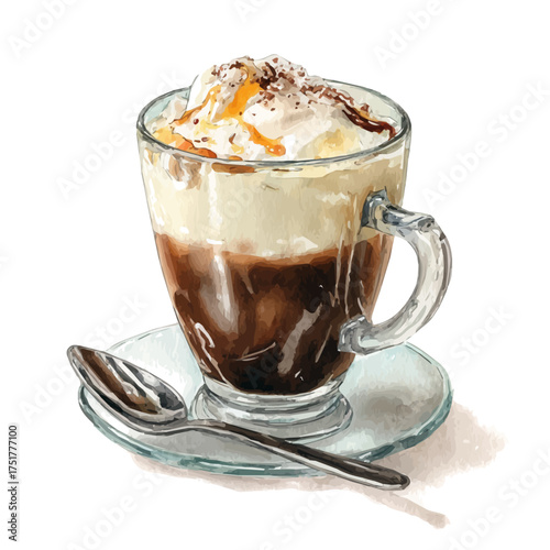 Watercolor painting of Caffe Mocha, detailed and artistic vector illustration on a white background.