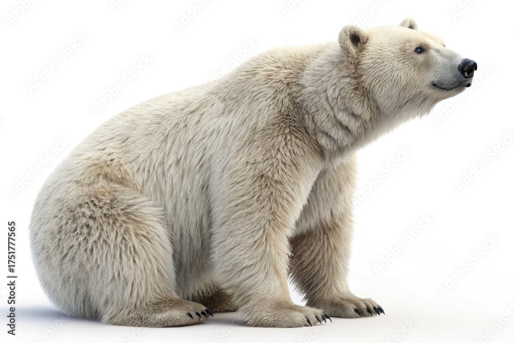 Fototapeta premium Polar Bear Sitting in a Relaxed Position Against a White Background