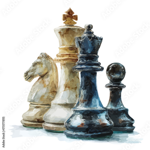Watercolor painting of Chess, detailed and artistic vector illustration on a white background.