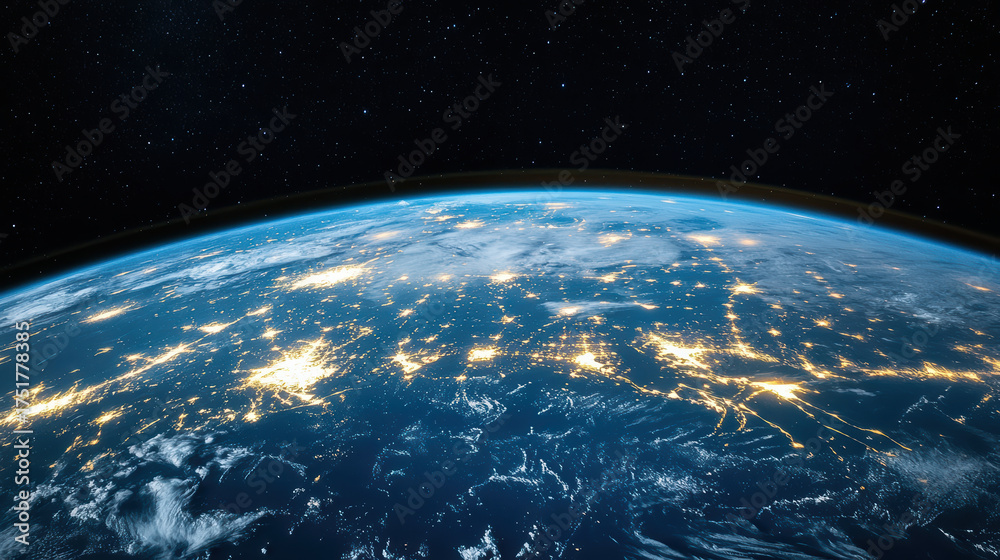 Fototapeta premium Earth from space, illuminated by city lights, showcasing vibrant global network