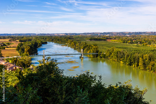 Auvillar Bridge Crossing the Garonne River Seen from the Hills Above the Village