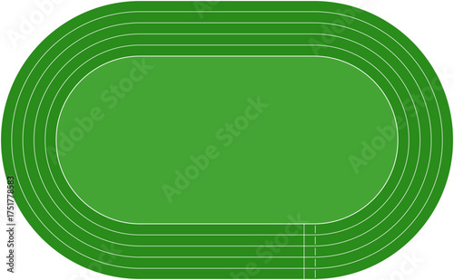 Running athletics track with soccer stadium. Top view of arena field with lines and marks. Stadium, race track, arena and field or cycling venue, field for sports competitions. Vector or png image.