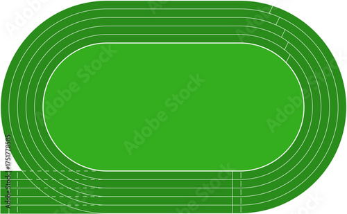 Running athletics track with soccer stadium. Top view of arena field with lines and marks. Stadium, race track, arena and field or cycling venue, field for sports competitions. Vector or png image.