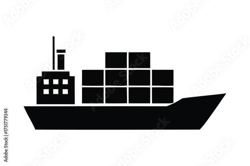 Silhouette of a cargo ship carrying intermodal shipping containers for global trade and logistics
