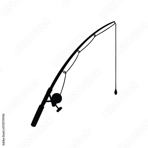 Simple silhouette of a fishing rod with reel and line ready for casting