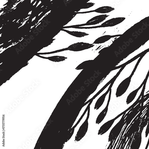 Minimalist White Abstract Brush Art Modern Ink Texture Design