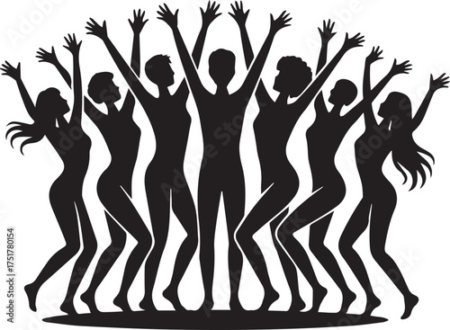 Joyful silhouette group dancing celebration happy people cheerful new year party fun