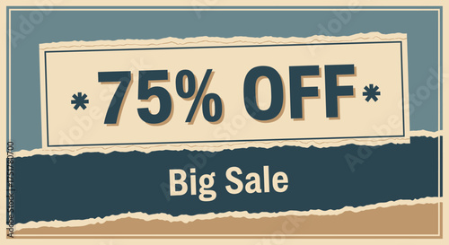 Vintage style promotional sticker design with a significant discount offer for retail. Retro advertising banner illustration for marketing campaigns