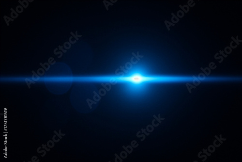 Blue Light Lens Flare on Black Background with Bokeh Effect