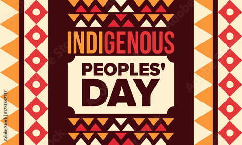 Indigenous Peoples' Day. Native American Day. American Indian culture. Heritage Month. Celebrate annual in United States. Tradition pattern. Poster, card, banner and background. Vector illustration