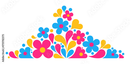 Retro Psychedelic Floral Border - 1970s Vector Design