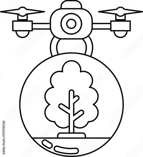 A drone is hovering over a tree