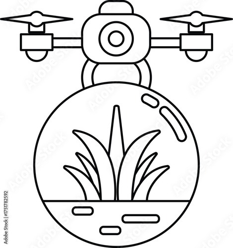 A drone is hovering over a plant