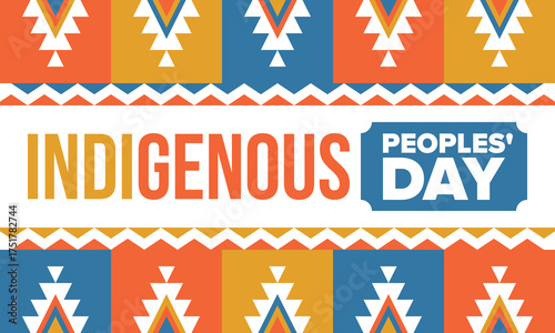 Indigenous Peoples' Day. Native American Day. American Indian culture. Heritage Month. Celebrate annual in United States. Tradition pattern. Poster, card, banner and background. Vector illustration
