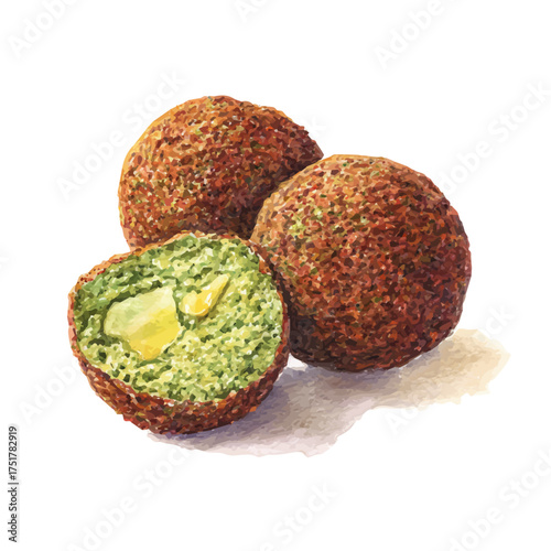 Stylized watercolor Falafel vector, modern artistic illustration with high-quality details on a pure white background.