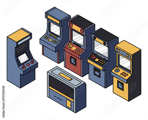 Retro Arcade Isometric Vector - Minimalist Game Room Icon