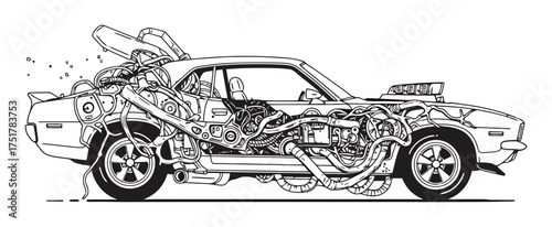 Muscle Car Biomechanical Transformation Vector