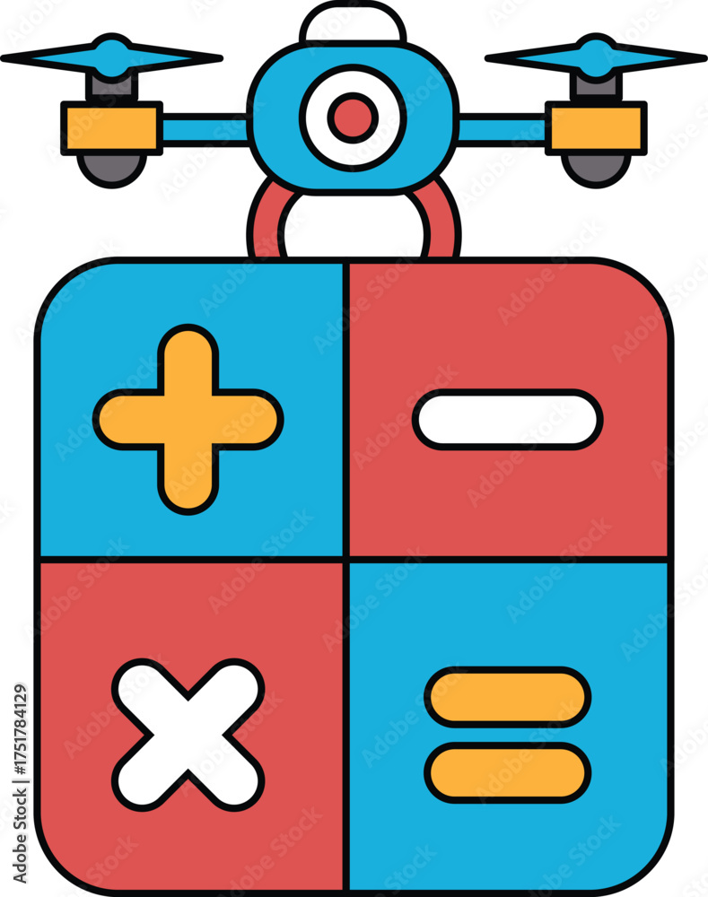 Obraz premium A black and white drawing of a calculator with a drone on top