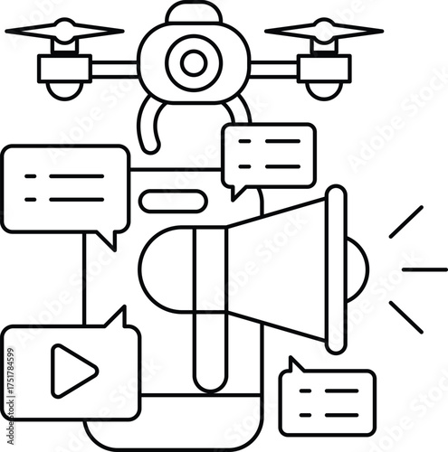 A drone with a microphone and a large speaker on top