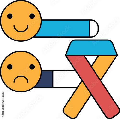 A cartoon of two faces with one frowning and the other smiling