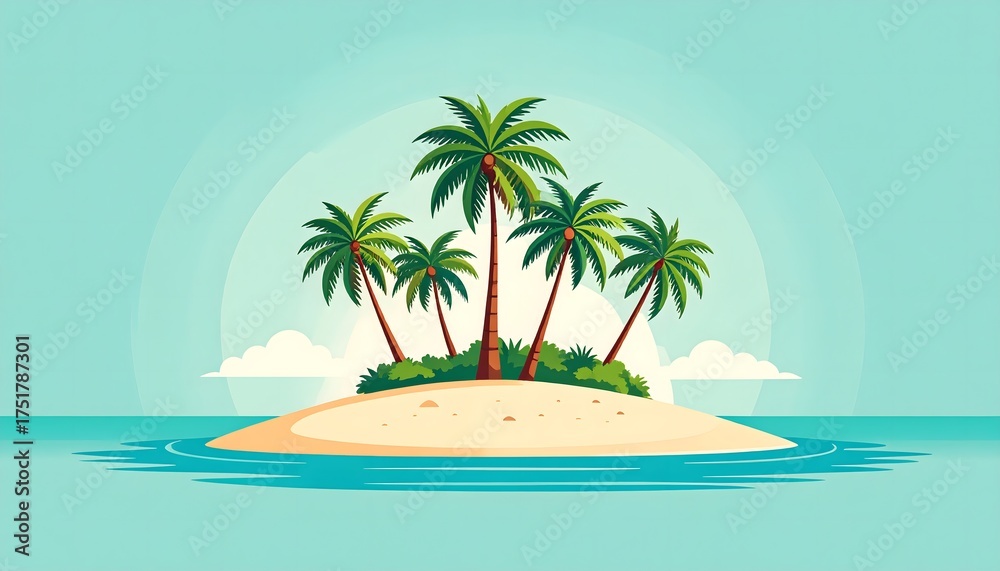 Naklejka premium Tropical Island Paradise Illustration