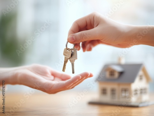新居購入を象徴する鍵を手渡す瞬間の日本人の手元イメージ