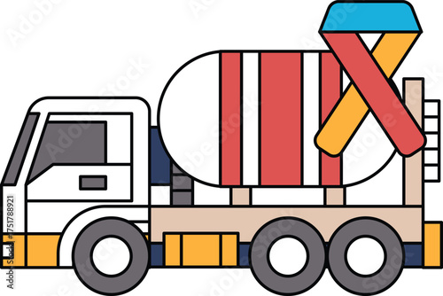 A black and white drawing of a cement truck