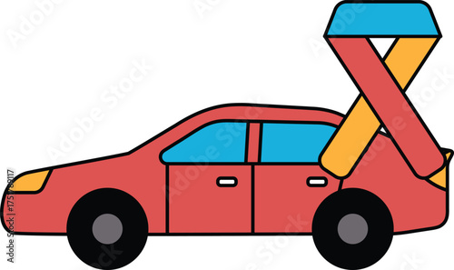 A car with a ribbon attached to the roof