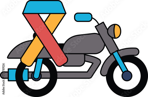 A motorcycle with a ribbon on it