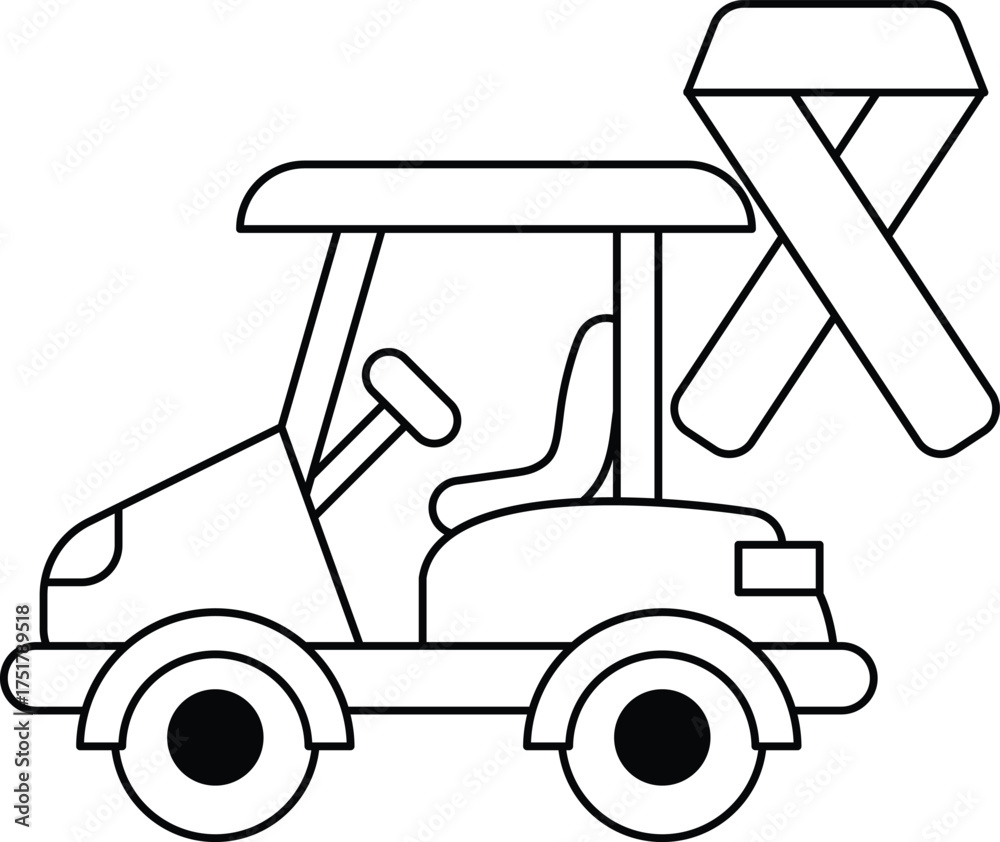 Fototapeta premium A black and white drawing of a golf cart with a ribbon attached to it
