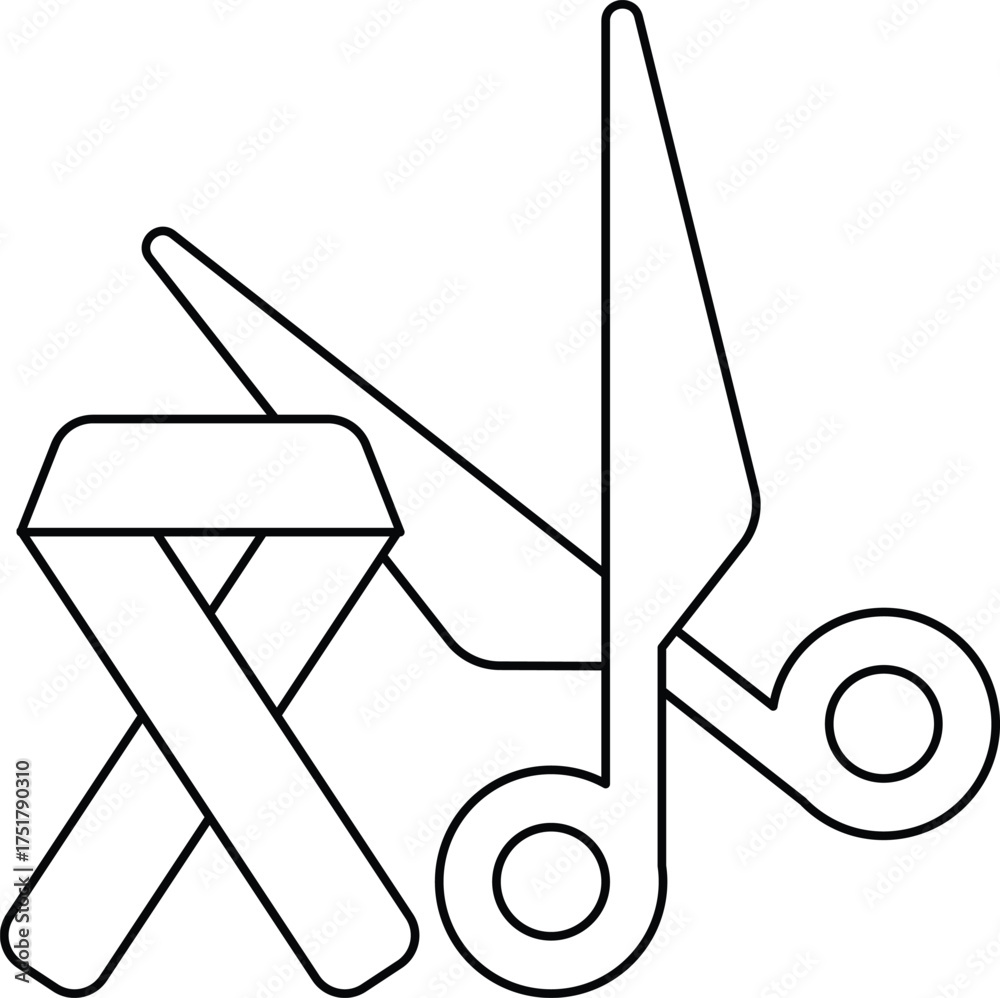 Obraz premium A pair of scissors and a ribbon are shown in a black and white drawing