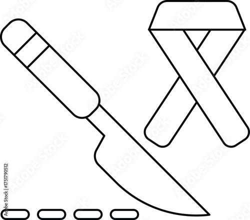 A knife and a ribbon are drawn together