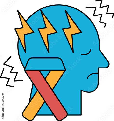 A man with a headache is shown with a crutch