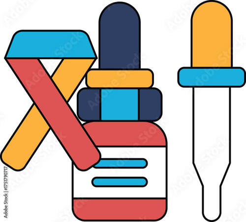 A bottle of medicine with a dropper next to it