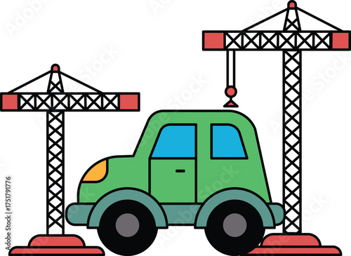 A car is being lifted by a crane