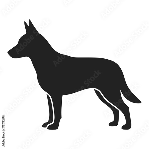 Silhouette of a german shepherd dog standing alert profile view silhouette