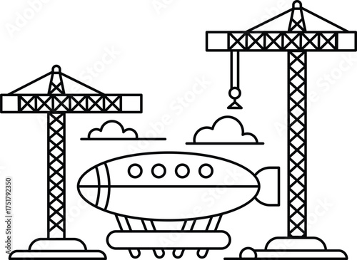 A large airplane is being built by a crane