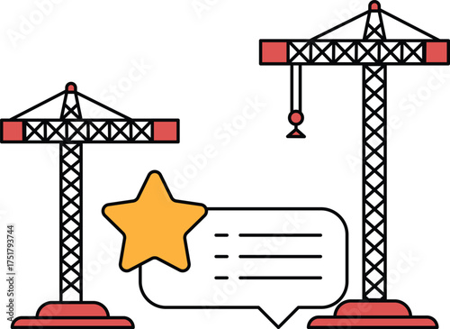 Two cranes are standing next to each other with a star in the middle