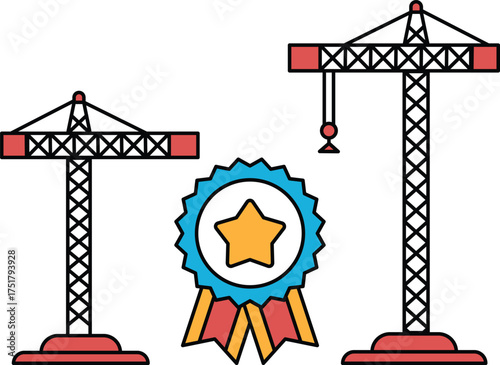 Two cranes are standing next to each other with a star in the middle