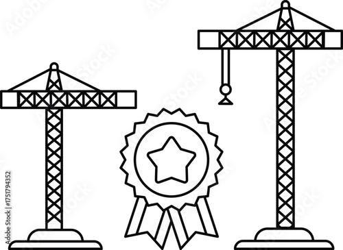 Two cranes are standing next to each other with a star in the middle