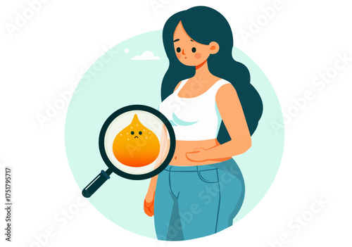 Illustration of an obese woman measuring her body fat.