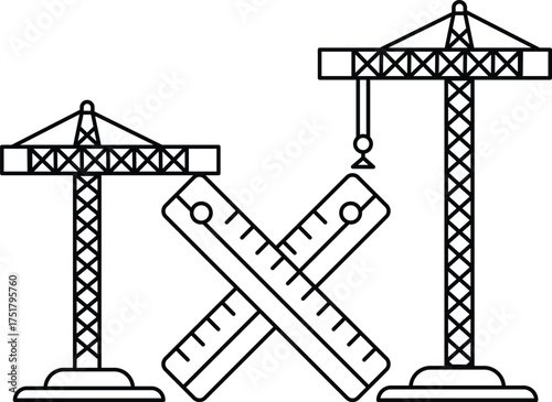 Two cranes are shown with a ruler in between them