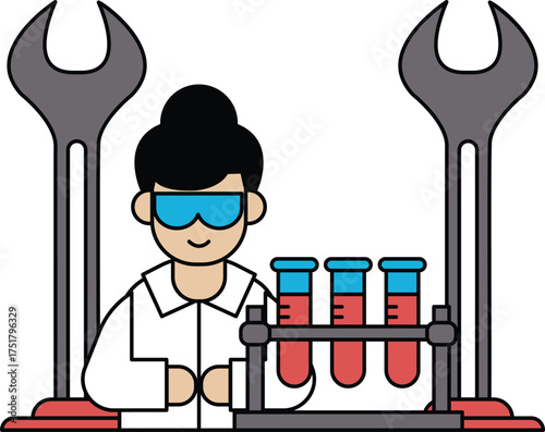 A man in a lab coat is working on a project
