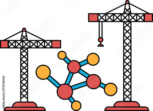Two cranes are shown in the image, one of which is taller than the other