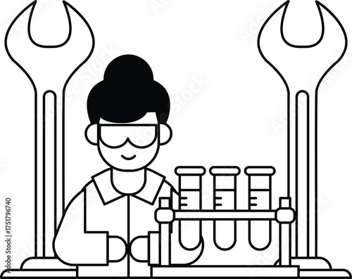A man in a lab coat is working on a project